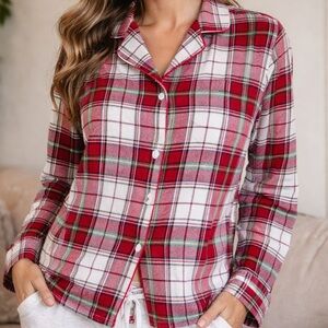 BedHead Plaid Flannel Pajama Top Medium Red Holiday Cozy NWOT